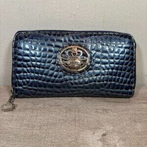 Kathy Van Zeeland Metallic Blue Crocodile Embossed Wallet